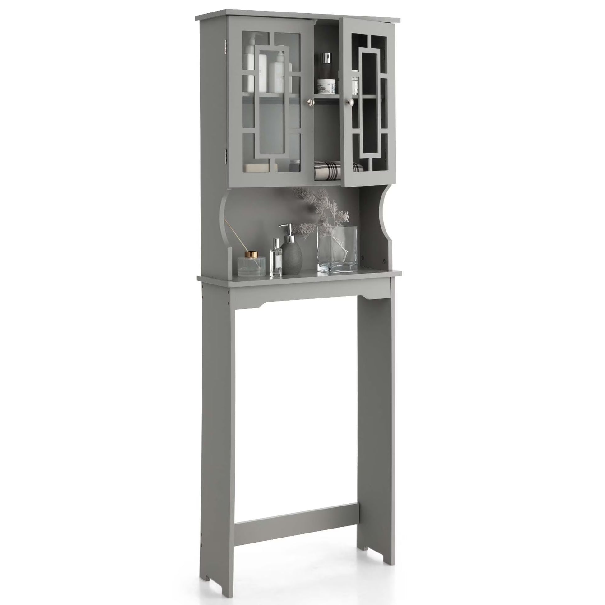 Costway Over the Toilet Storage Bathroom Spacesaver Cabinet Tower Organizer Shelf & Doors White