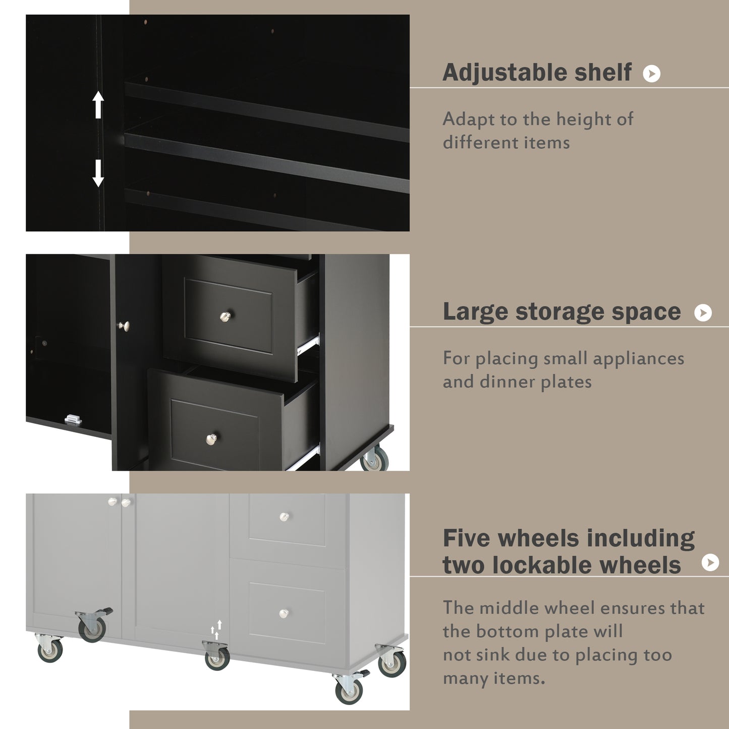 52.7" Width Rolling Mobile Kitchen Island with Solid Wood Top and Locking Wheels, Moveable Kitchen Island Cart with Storage Cabinet, Drop Leaf Breakfast Bar, Spice Rack, Towel Rack, Drawer