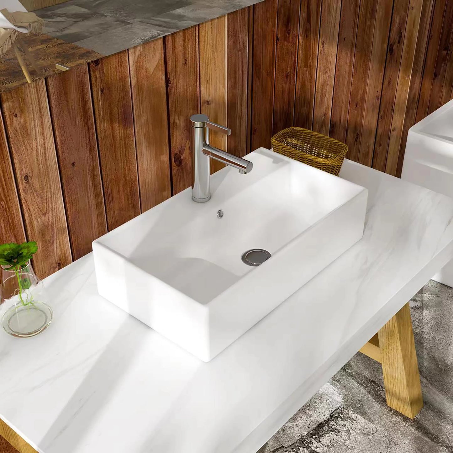 Meje 21.7x 12.5×5.3 inch Rectangle Bathroom Ceramic White Countertop Vanity Sink Glossy Finish
