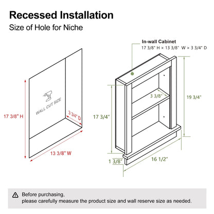 Hironpal White 2-Tier Recessed 15x18 Wall Niche Medicine Cabinet Replacement, in The Wall Bathroom Cabinet Insert Shelf/Shelves