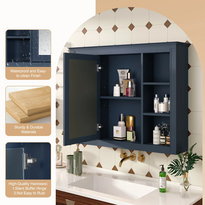Euroco Wall Mounted Bathroom Mirror Cabinet Triple Door Vanity Storage with Concealed Shelves, Modern Design, Durable Construction, Easy Assembly