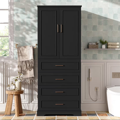WGYPRIME 72.2'' Tall Bathroom Storage Cabinet, Freestanding Bathroom Floor Cabinet with 1 Doors and 3 Drawers, Modern Elegant Style Floor Cabinet w/Adjustable Shelf