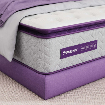 Twin Size Mattress, Serweet 10 inch 5-Zone Pocket Innersprings Pillow Top Mattress, Fiberglass-Free with CertiPUR-US Certified Memory Foam, Plush Yet Supportive