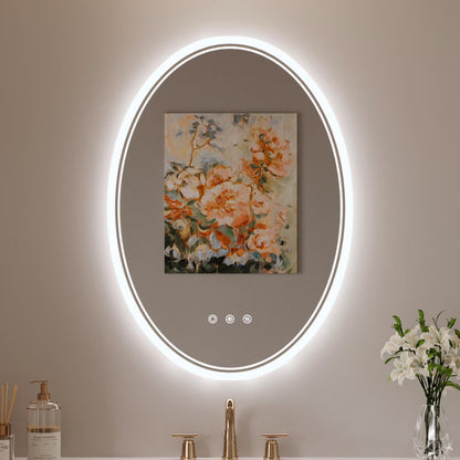 Funtouch 20" x 28" Oval LED Bathroom Mirror with Lights, Anti Fog LED Bathroom MirrorDimmable, Front and Backlit, 3 Colors, Memory, Shatterproof