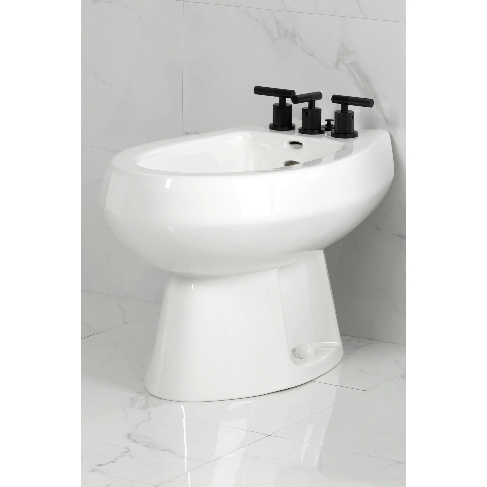 Kingston Brass KB6320KNL Convergent Three-Handle Bidet Faucet with Knurled Handle and Brass Pop-Up, Matte Black