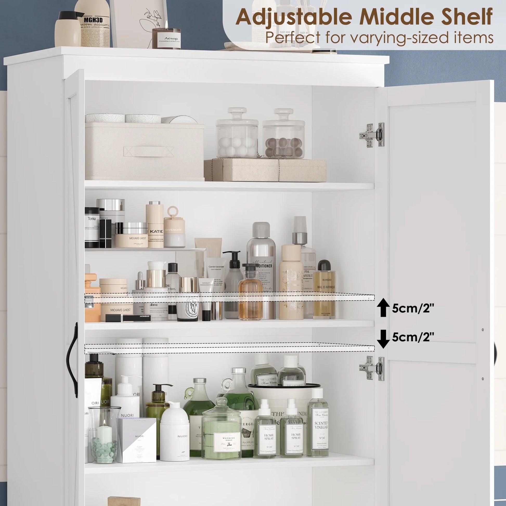 Homfa 70.3"H Bathroom Storage Cabinet, Farmhouse Linen Storage Cabinet with 2 Drawers, White