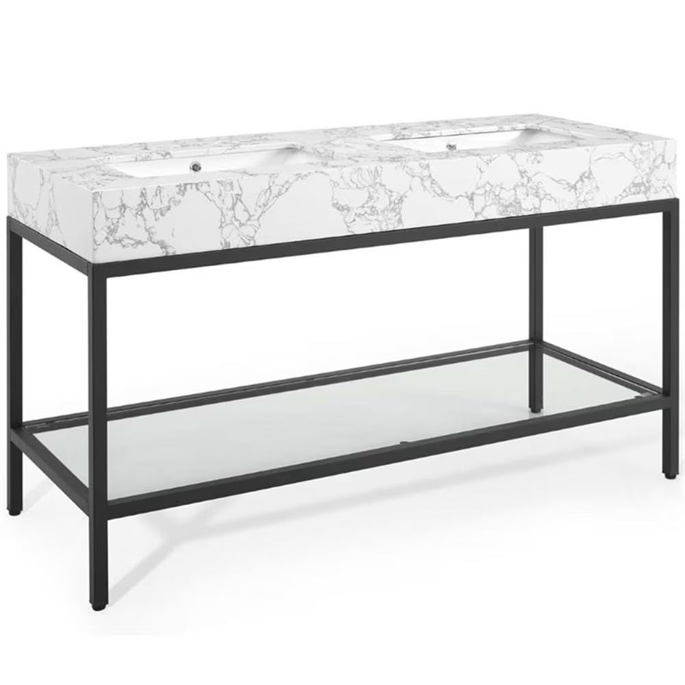 Modway Kingsley 60" Black Stainless Steel Bathroom Vanity in Black White