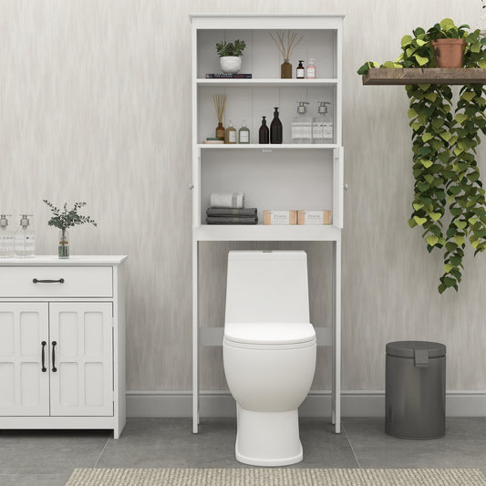 Tcbosik Over the Toilet Storage Cabinet with Doors, 70"H Freestanding Above the Toilet Storage Rack with Open Shelves for Bathroom, Space-Saving, White