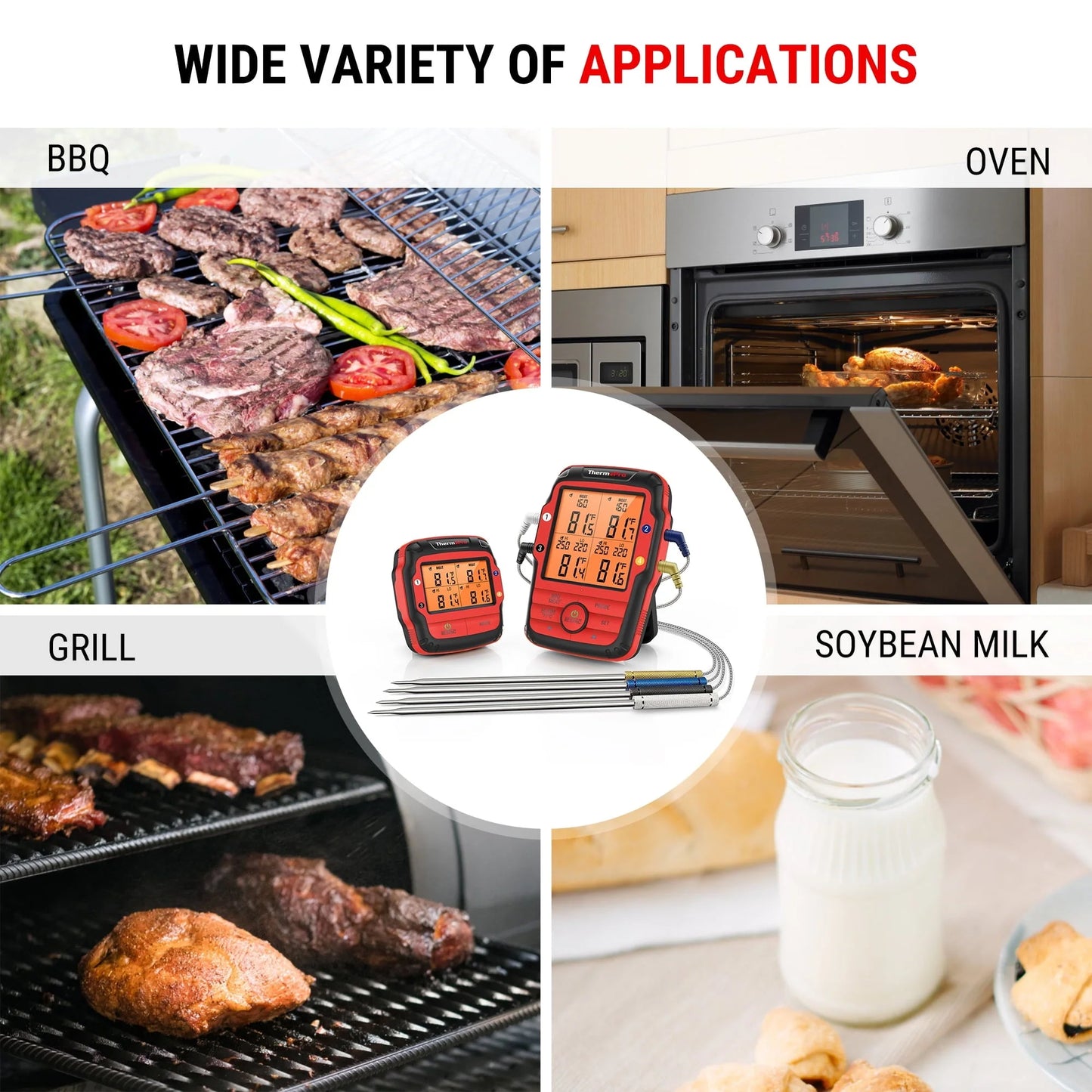 ThermoPro TP827BW 500FT Long Range Wireless Meat Thermometer for Grilling and Smoking with 4 Probes Smoker BBQ Grill Thermometer Kitchen Food Cooking Thermometer for Meat