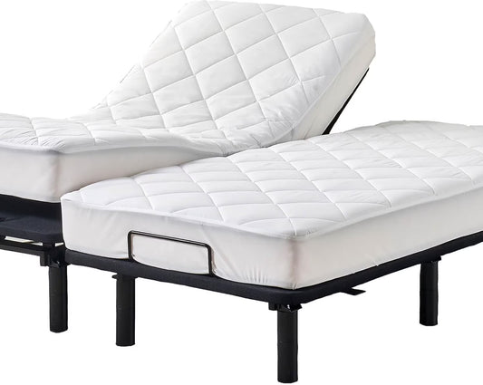 Split King Mattress Topper for Adjustable Bed Fluffy Matress Cover Quilted Fitted Mattress Pad with Elastic Pocket