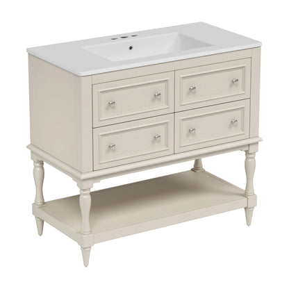 Harper & Bright Designs 36" Bathroom Vanity with Sink, Bathroom Storage Cabinet with Drawers, Single Sink Bathroom Vanity, Beige