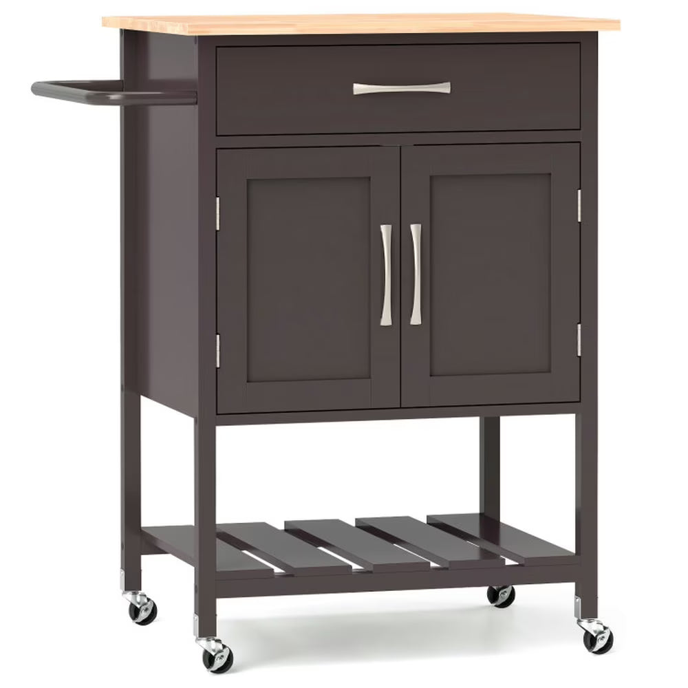 Topcobe Rolling Kitchen Island Cart with Drawer and Towel Rack, Modern Furniture for Living Room, Bedroom-Brown
