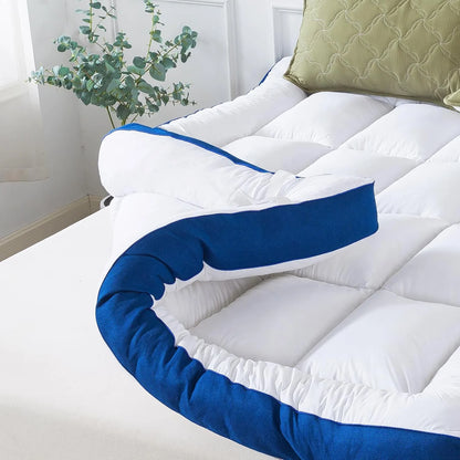 4 Inch Mattress Topper King Size Memory Foam Filled Warming Cooling Fluffy & Soft 100% Air Fabirc Top Memory Foam Pillow Top, Anti-Slip Bottom, 4 Elastic Straps, 80x78x4 Inch, King