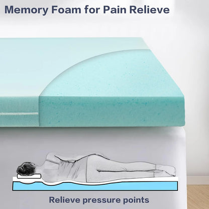 EMONIA 4 Inch Dual Layer Memory Foam Mattress Topper Queen, 2 Inch Cooling Gel Memory Foam Plus 2 Inch 100% 400TC Soft Extra Thick Mattress Pad Pillow Top Cover with 8-21" Deep Pocket for Back Pain