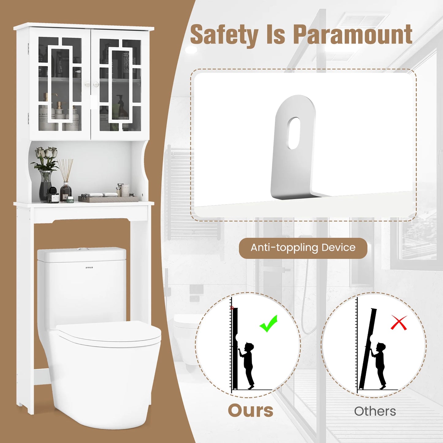 Gymax White Bathroom Over The Toilet Space Saver Storage Cabinet Organizer Shelf