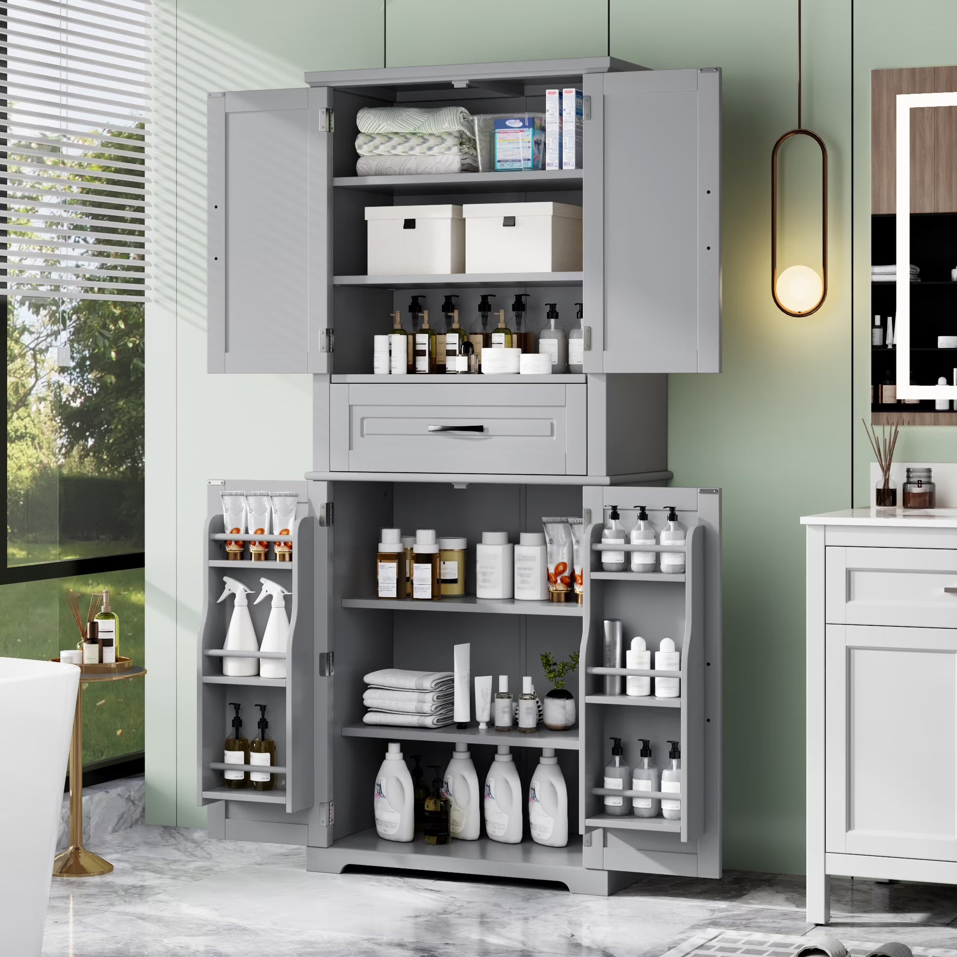 Euroco Bathroom Storage Cabinet with Multi-Functional Storage Space, Drawer with Slide Rails, Adjustable Shelf