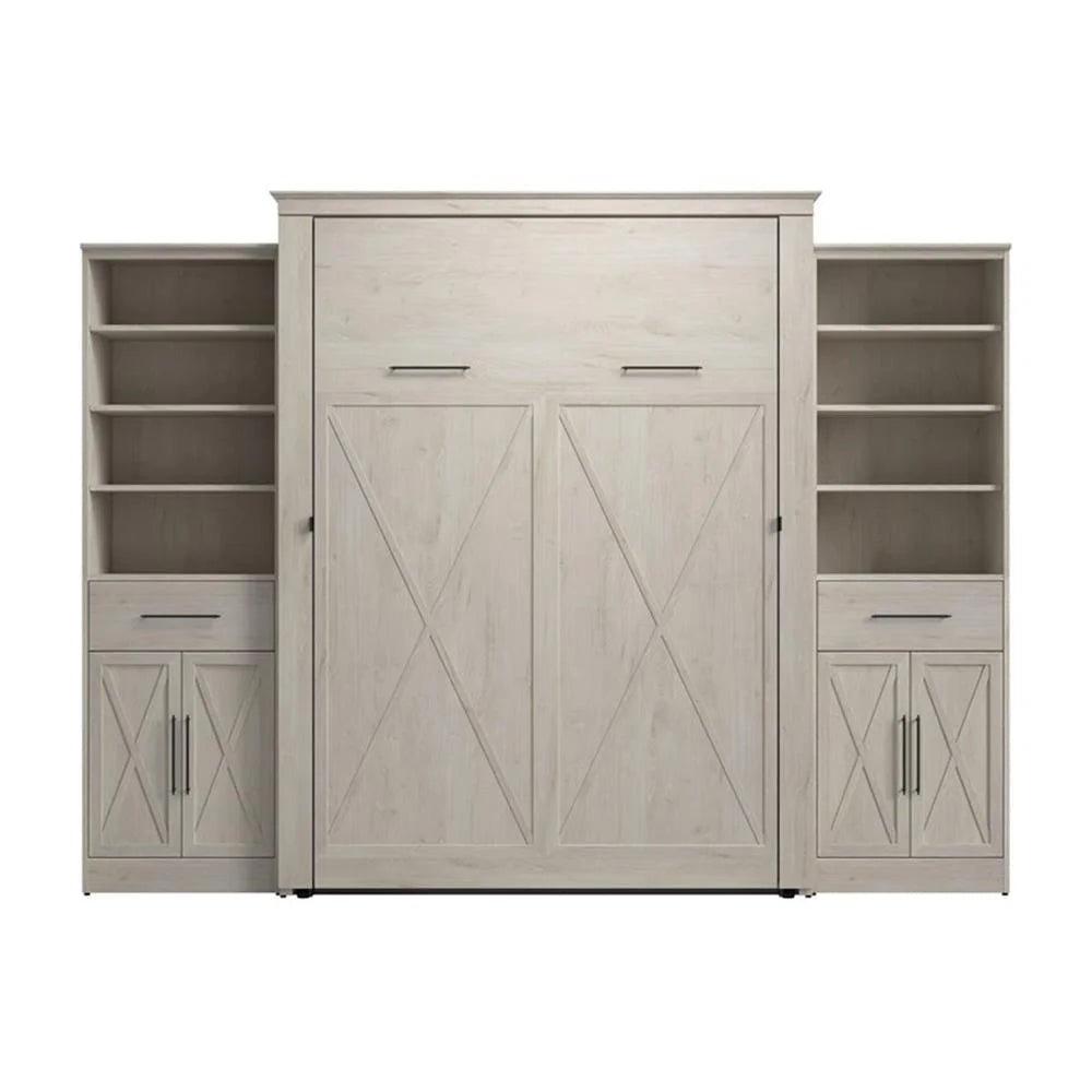 Pemberly Row Queen Murphy Bed and Wardrobes (119W) - Engineered Wood in White