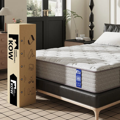 KOW® 12 inch Queen Size Gel Memory Foam Mattress in a box,Medium Firm,Pressure Relief,5 Zones Support,Egde Support