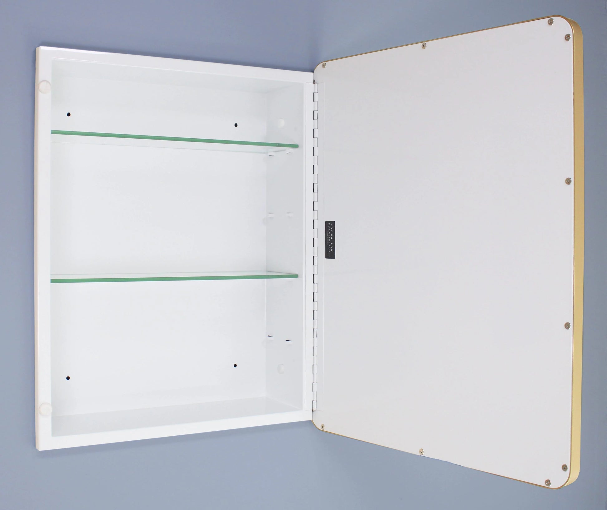 16x20 Austin Farmhouse Metal Framed Rounded Rectangle Recessed Bathroom Medicine Cabinet, Beveled Mirror, 14x18 in-Wall Opening, Powder-coated Steel, Adjustable Glass Shelves, Magnet Close, White
