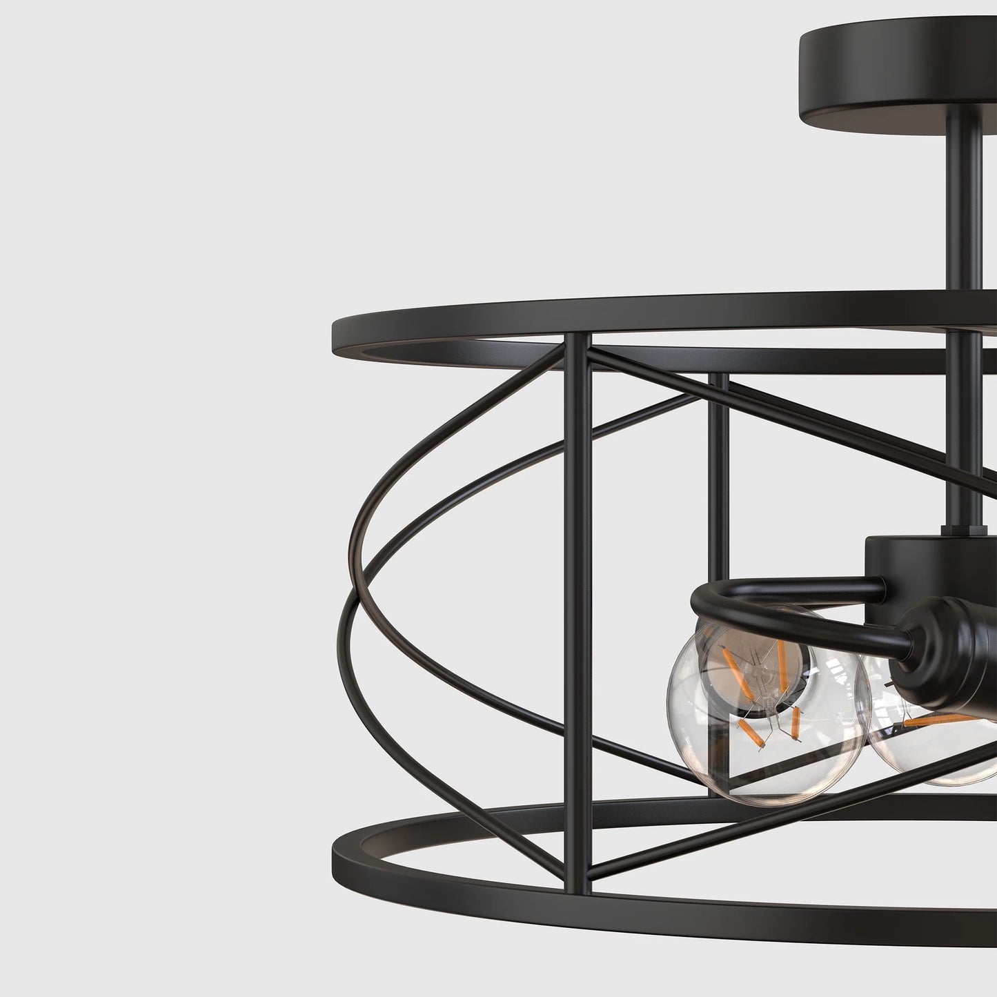 LOHASLED 3 Lights Black Vintage Retro Industrial Modern Farmhouse Lighting, Semi Flush Mount Ceiling Light Fixture with Metal Cage for Kitchen Bedroom Hallway Living Room Bathroom