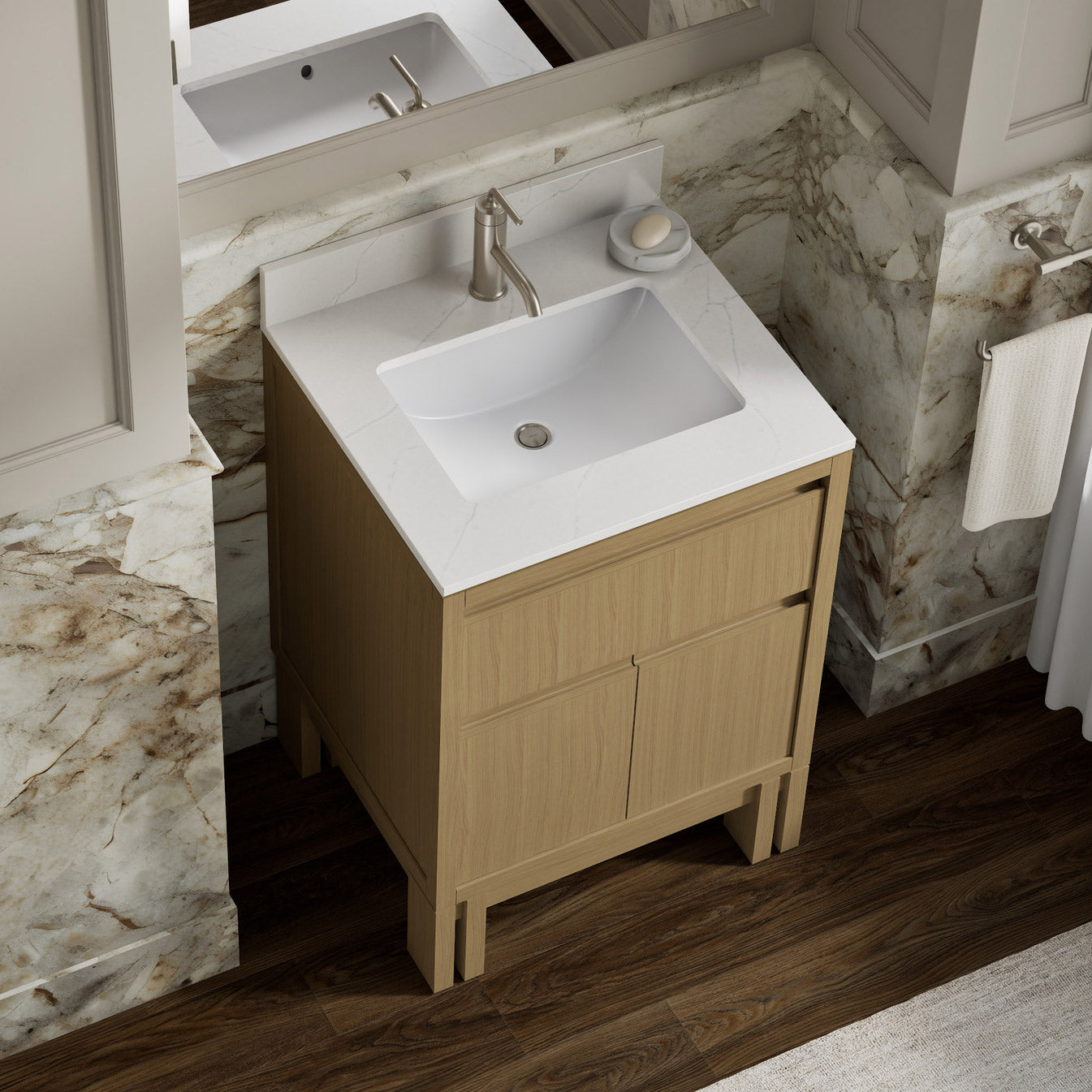 Kohler Solive Bathroom Vanity with Sink and Quartz Top in Oak