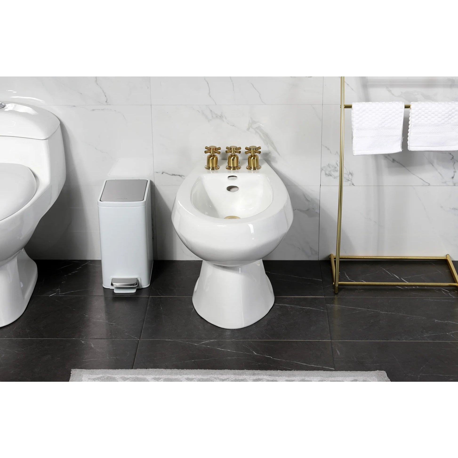 Kingston Brass KB6327DX Concord Three-Handle Bidet Faucet with Brass Pop-Up, Brushed Brass