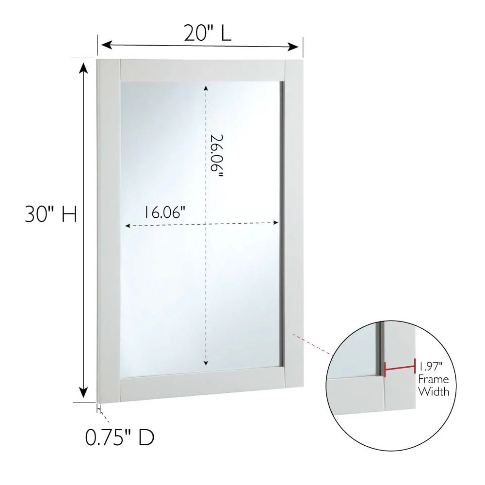Shorewood Rectangular Wall Accent Mirror 30-Inch H X 20-Inch L, Traditional Wood Framed Living Room, Bedroom, Bathroom Vanity Mirror White Design House, 547208-WHT
