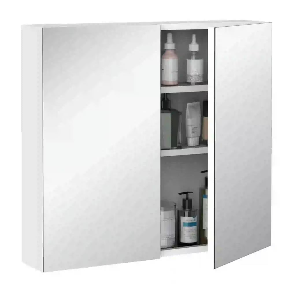 Barara King Bathroom Mirrored Cabinet, 24"x22" Steel Frame Medicine Cabinet, Wall-Mounted Storage Organizer with Double Doors, White