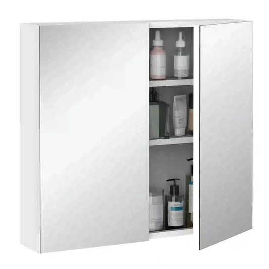 Barara King Bathroom Mirrored Cabinet, 24"x22" Steel Frame Medicine Cabinet, Wall-Mounted Storage Organizer with Double Doors, White