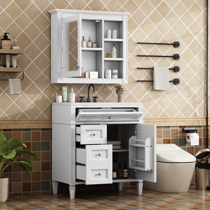 30'' Bathroom Vanity with Top Sink, Freestanding Vanity Set with Mirror Cabinet,Green