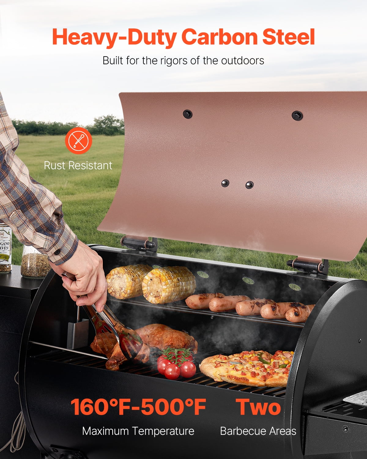 VEVOR Wood Pellet Grill Smoker, 8 in 1 BBQ Grills for Outdoor Cooking, 456 Square Inches Cook Area Electric Grill and Smoker, with Digital Controller, Meat Probe, 500° F Max Temperature, Black