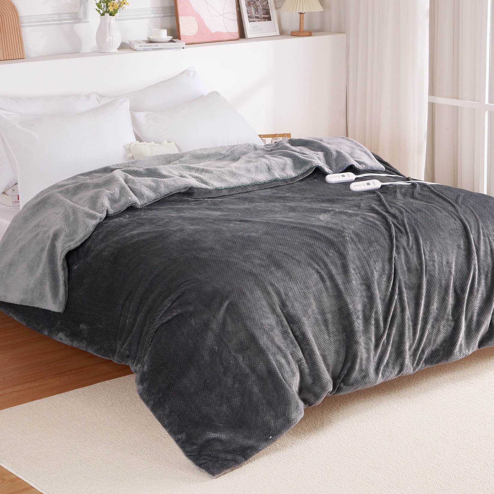GAOMON Electric Heated Blanket King Size with Dual Control - Sherpa Throw Blanket with 4 Fast Heating Levels & 10 Hours Auto Off, Machine Washable, ETL Certified, Gray