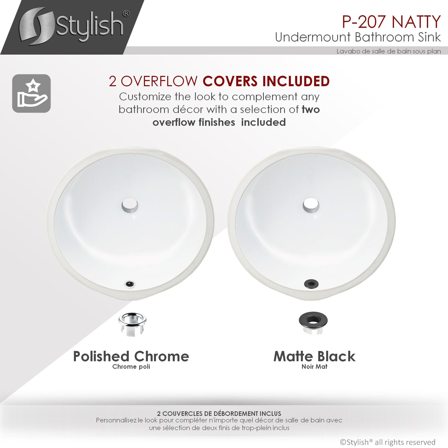 Stylish Undermount 16" Porcelain Round Bathroom Sink with 2 Overflow Finishes P-207