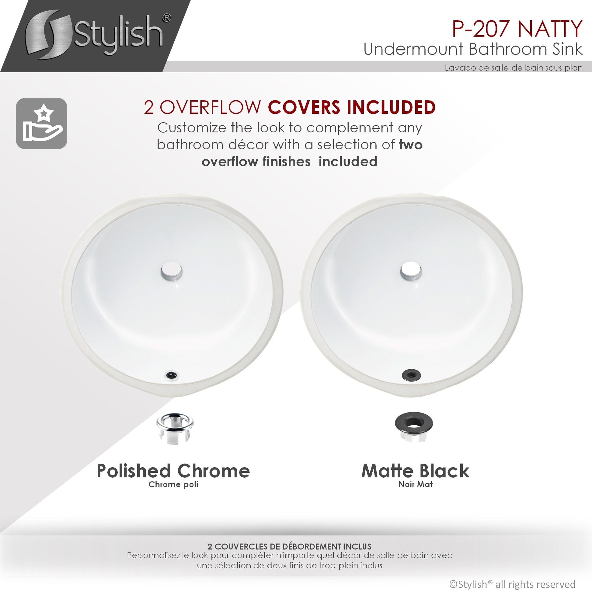 Stylish Undermount 16" Porcelain Round Bathroom Sink with 2 Overflow Finishes P-207