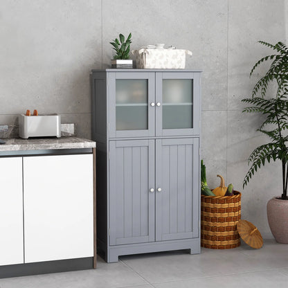 Topbuy Bathroom Storage Cabinet Freestanding Storage Cabinet w/4 Doors Wooden Kitchen Cupboard w/Adjustable Shelf