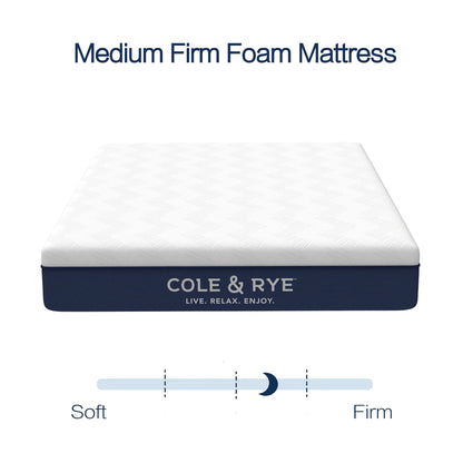 Cole & Rye ArticSky 12" Medium Firm Gel Memory Foam Mattress with BONUS Pillows, Queen