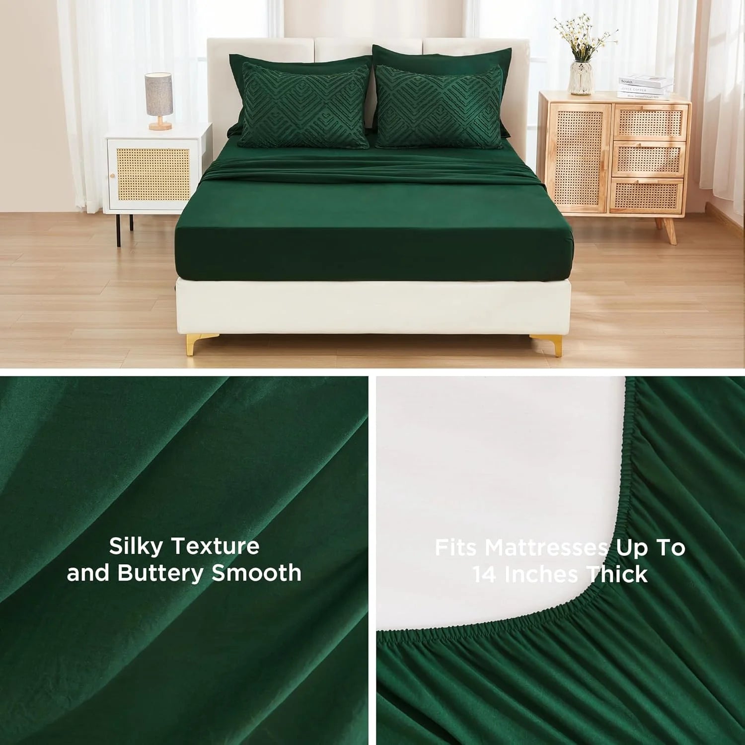 Queen Comforter Set 7 Piece Dark Emerald Green - Bed in a Bag Queen Boho Lightweight Fluffy Tufted Bedding Sets with Comforter, Sheets, Pillowcases & Shams