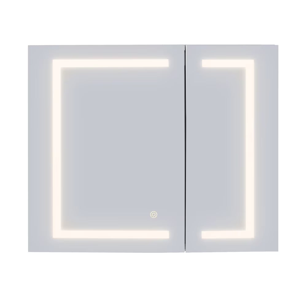 Hemnes 32" Frameless Silver Glass LED Lighted Bathroom Medicine Cabinet