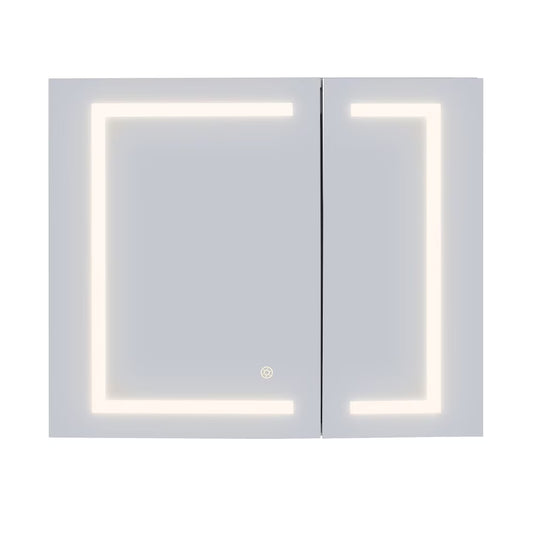 Hemnes 32" Frameless Silver Glass LED Lighted Bathroom Medicine Cabinet