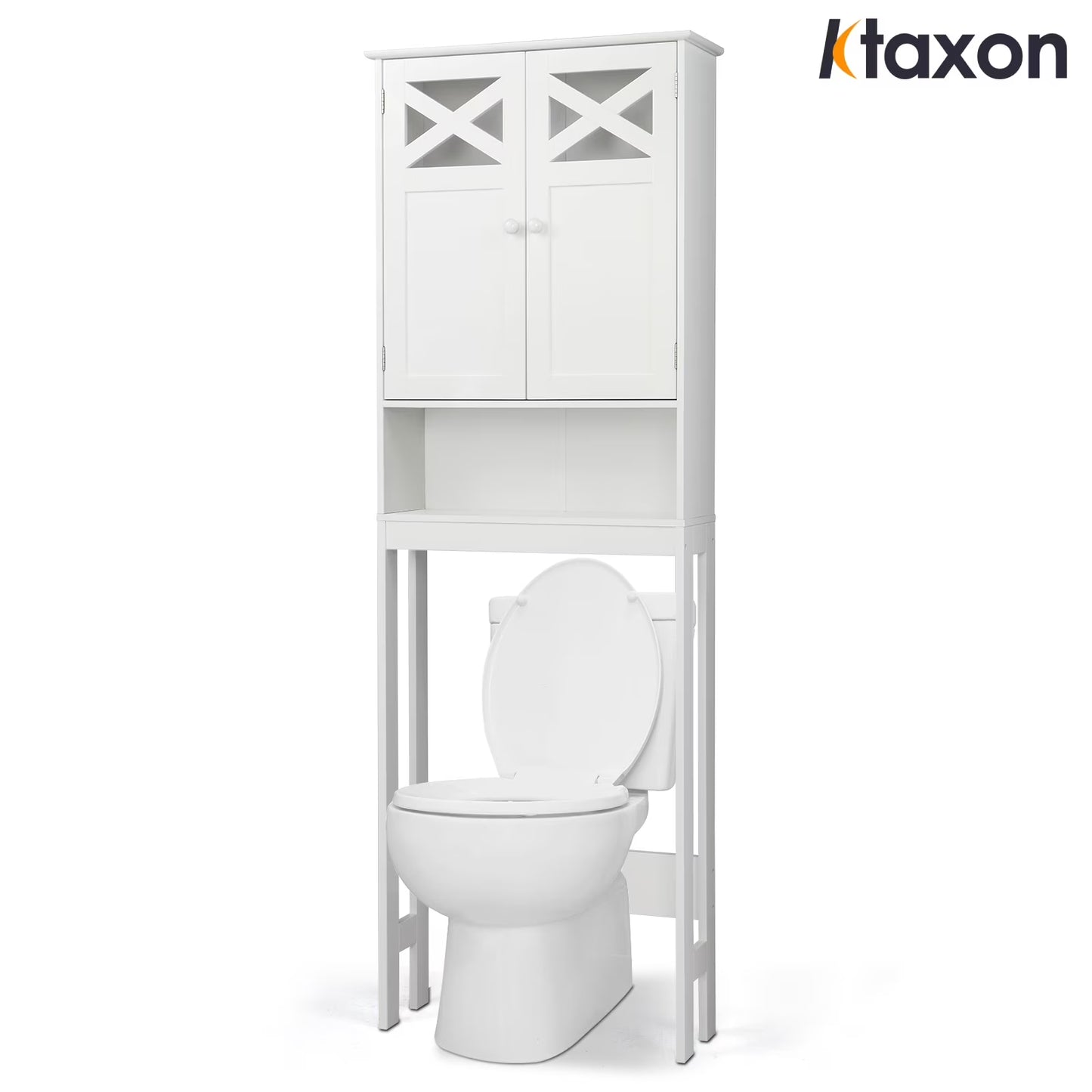 Ktaxon Over the Toilet Storage, Bathroom Storage Cabinet Organizer with Adjustable Shelf Double Doors, White