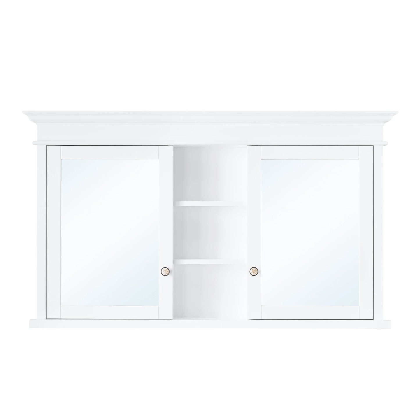 FORCLOVER 55"x 32" Bathroom Medicine Cabinet with 6 Adjustable Shelves, Recessed Mount Wooden Medicine Cabinet Storage with Mirrors and Soft-Close Door, White