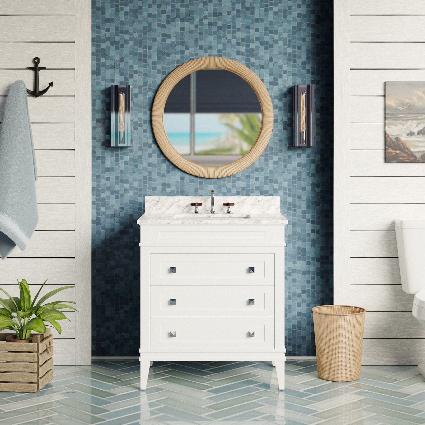 Eleanor 30" Bathroom Vanity with White Cabinet and Carrara Marble Top