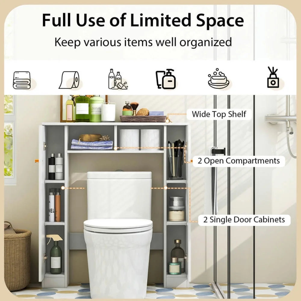 Topcobe Over The Toilet Storage Cabinet with 2 Open Compartments and 4 Adjustable Shelves, Bathroom Furniture, Bathroom Shelves, White