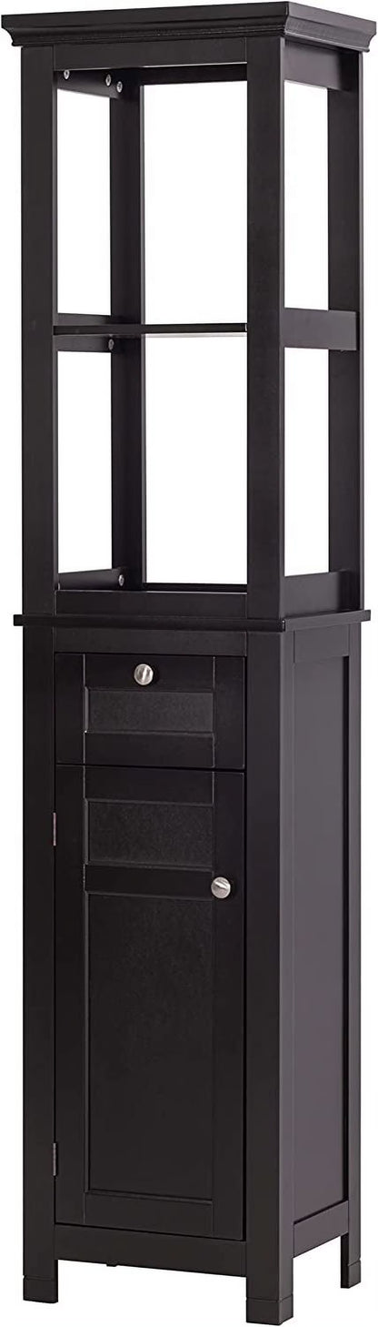 Spirich Home Bathroom Freestanding Storage Cabinet with Two Tier Open Shelves, Tall Slim Cabinet with Door and Drawer, Free Standing Linen Tower 15.75 ''(White with Drawer)
