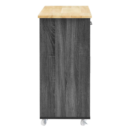 Culinary Rolling Kitchen Cart with Storage in Charcoal Natural - 3 Tiers Kitchen Island on Wheels with Towel Bar, Functional as a Coffee Station, Bar Cabinet or Butcher Block Island