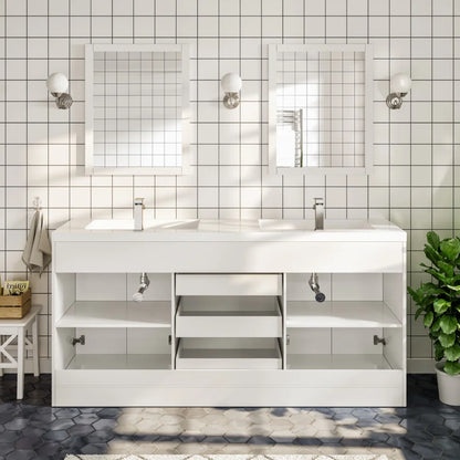 Eviva Lugano 72"W x 20"D White Double Sink Bathroom Vanity with White Acrylic Countertop and Integrated Sinks