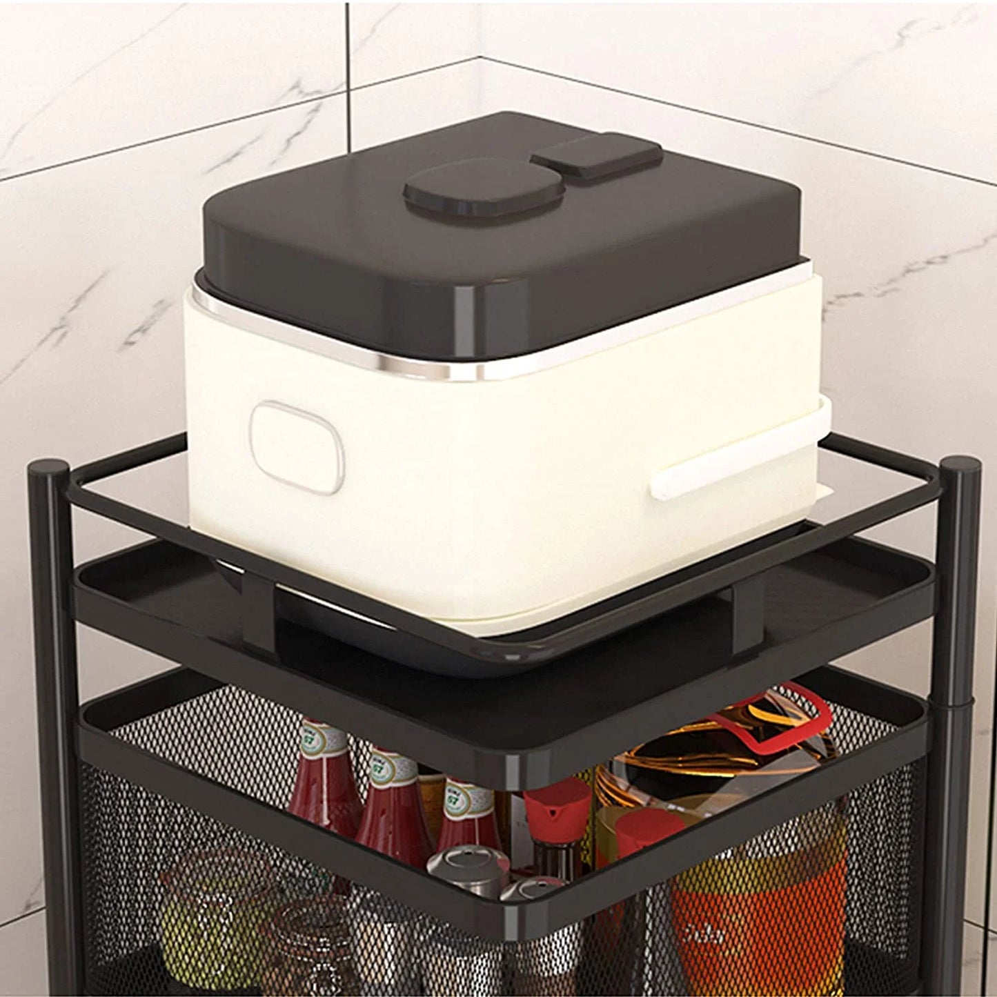 MONIPA 4 Tier Rotatable Baskets Storage Rack,Black Baskets Shelf 360° Ratate,Large Capacity Storage Trolley with 4 Wheels for kitchen,Bathroom,Living room (Square)