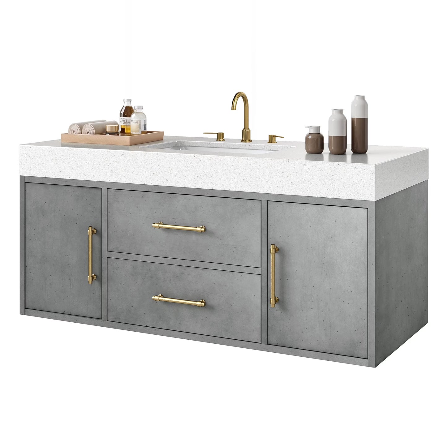 Craftian 48 inch Wall Mounted Bathroom Vanity 2 Doors & 2 Drawers, Floating Bathroom Cabinet, White