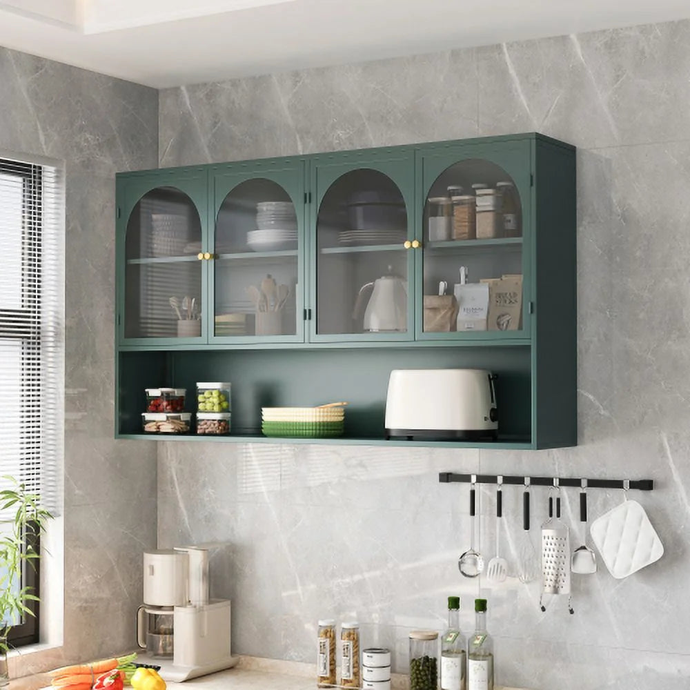 Dasun 47.25" Four-door Glass Wall Cabinet Storage, Wall-mounted, Suitable for Kitchen, Living Room, Bathroom(Black)
