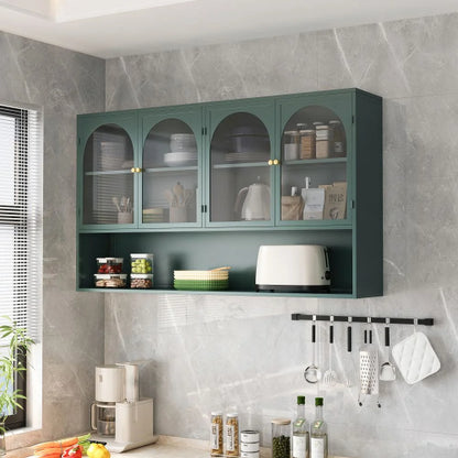 Dasun 47.25" Four-door Glass Wall Cabinet Storage, Wall-mounted, Suitable for Kitchen, Living Room, Bathroom(Black)
